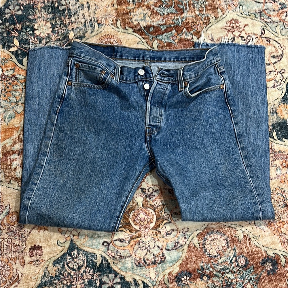 Classic Blue Denim Jeans. Levi’s. 501. 30 x 28. Legs were cut short
